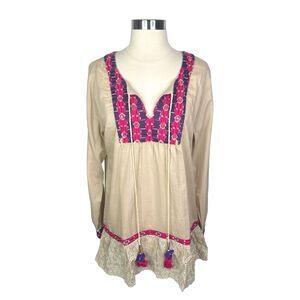 Raga Embroidered Tassel Tunic Blouse - Size Large